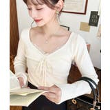 フロントレースギャザーリブニットトップス12G | moment+ | 詳細画像2 