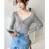 フロントレースギャザーリブニットトップス12G | moment+ | 詳細画像19 