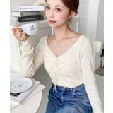 フロントレースギャザーリブニットトップス12G | moment+ | 詳細画像8 