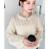 アイボリー | モヘアライク透かし編みショートニットプルオーバー | moment+