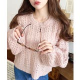 ピンク | モヘアライク透かし編みショートニットプルオーバー | moment+