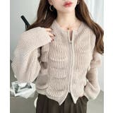 ベージュ | シャーリングジップニットカーディガン | moment+