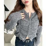 チャコールグレー | シャーリングジップニットカーディガン | moment+