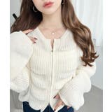 アイボリー | シャーリングジップニットカーディガン | moment+