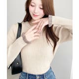 ナチュラル | \上品な手元に/クルーネックシアーフリルカフスリブニットプルオーバー | moment+