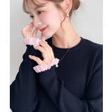 ネイビー | \上品な手元に/クルーネックシアーフリルカフスリブニットプルオーバー | moment+