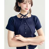 タイ付きスクエアネック半袖SSニットカーディガン | moment+ | 詳細画像26