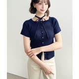 タイ付きスクエアネック半袖SSニットカーディガン | moment+ | 詳細画像28