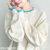 バイカラークルーネックSSニットプルオーバー | moment+ | 詳細画像1