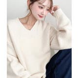 ＼洗えて楽ちん♪ Vネックゆったりもちもちミックスカラーニットプルオーバー（自宅… | moment+ | 詳細画像2 