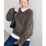 ＼洗えて楽ちん♪ Vネックゆったりもちもちミックスカラーニットプルオーバー（自宅… | moment+ | 詳細画像32 
