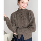 ＼ハイネックでかっこよく◎／ボタンデザインブークレシャギーニットカーディガン | moment+ | 詳細画像12 