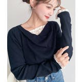 ネイビー | ＼ふとした仕草まで美しく／レースレイヤード風ドレープニットプルオーバー | moment+