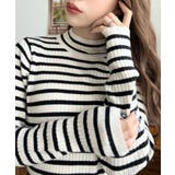 ボトルネックワイドリブカラー＆ボーダーニットプルオーバー12G | moment+ | 詳細画像10 