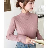 ピンクベージュ | ボトルネックワイドリブカラー＆ボーダーニットプルオーバー12G | moment+