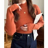 オレンジ | ボトルネックワイドリブカラー＆ボーダーニットプルオーバー12G | moment+