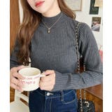 チャコールグレー | ボトルネックワイドリブカラー＆ボーダーニットプルオーバー12G | moment+