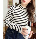 ホワイト系その他 | ボトルネックワイドリブカラー＆ボーダーニットプルオーバー12G | moment+