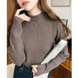 ブラウン系その他 | ボトルネックワイドリブカラー＆ボーダーニットプルオーバー12G | moment+