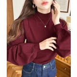 ボルドー | ボトルネックボリュームスリーブニットプルオーバー 12G | moment+