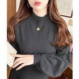 チャコールグレー | ボトルネックボリュームスリーブニットプルオーバー 12G | moment+