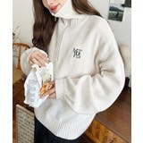 ハーフジップワンポイント刺繍入りニットプルオーバー | moment+ | 詳細画像11 