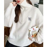 ハーフジップワンポイント刺繍入りニットプルオーバー | moment+ | 詳細画像12 