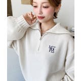 ハーフジップワンポイント刺繍入りニットプルオーバー | moment+ | 詳細画像14 