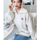 ハーフジップワンポイント刺繍入りニットプルオーバー | moment+ | 詳細画像17 