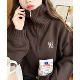 ハーフジップワンポイント刺繍入りニットプルオーバー | moment+ | 詳細画像58 