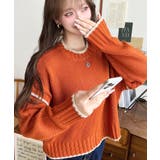 オレンジ | ピコ編み配色ニットプルオーバー3G | moment+