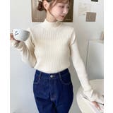 ボトルネック指ぬきリブニットプルオーバー 12G | moment+ | 詳細画像16 