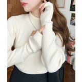 ボトルネック指ぬきリブニットプルオーバー 12G | moment+ | 詳細画像2 