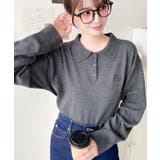 ワンポイント刺繍入り衿付きポロニット12G | moment+ | 詳細画像13