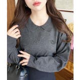 チャコールグレー | ワンポイント刺繍入り衿付きポロニット12G | moment+