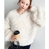 アイボリー | ＼ふわふわモテニット♡ Vネックバルーンスリーブロングシャギーニットプルオーバー | moment+