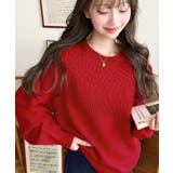 レッド | 求心ケーブル編みニットプルオーバー | moment+