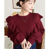 ボルドー | ショルダーフリルニットプルオーバー6G | moment+