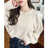 アイボリー | ショルダーフリルニットプルオーバー6G | moment+