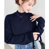 ネイビー | \8色展開♪/ボトルネックリブカラーニットプルオーバー | moment+