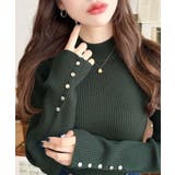 ダークグリーン | 袖口ボタンボトルネックリブニットプルオーバー12G | moment+