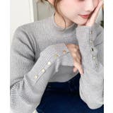 杢グレー | 袖口ボタンボトルネックリブニットプルオーバー12G | moment+