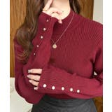 ボルドー | 袖口ボタンボトルネックリブニットプルオーバー12G | moment+