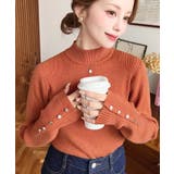 オレンジ | 袖口ボタンボトルネックリブニットプルオーバー12G | moment+