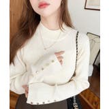 アイボリー | 袖口ボタンボトルネックリブニットプルオーバー12G | moment+