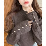 ブラウン系その他 | 袖口ボタンボトルネックリブニットプルオーバー12G | moment+