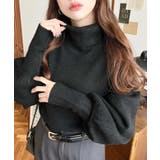 ブラック | ハイネックモチモチニットプルオーバー | moment+