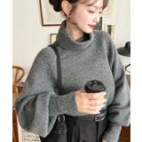 チャコールグレー | ハイネックモチモチニットプルオーバー | moment+