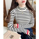 ボトルネック配色ラインワイドリブニットプルオーバー12G | moment+ | 詳細画像14 