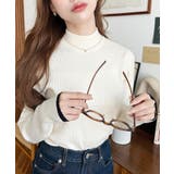 ボトルネック配色ラインワイドリブニットプルオーバー12G | moment+ | 詳細画像2 